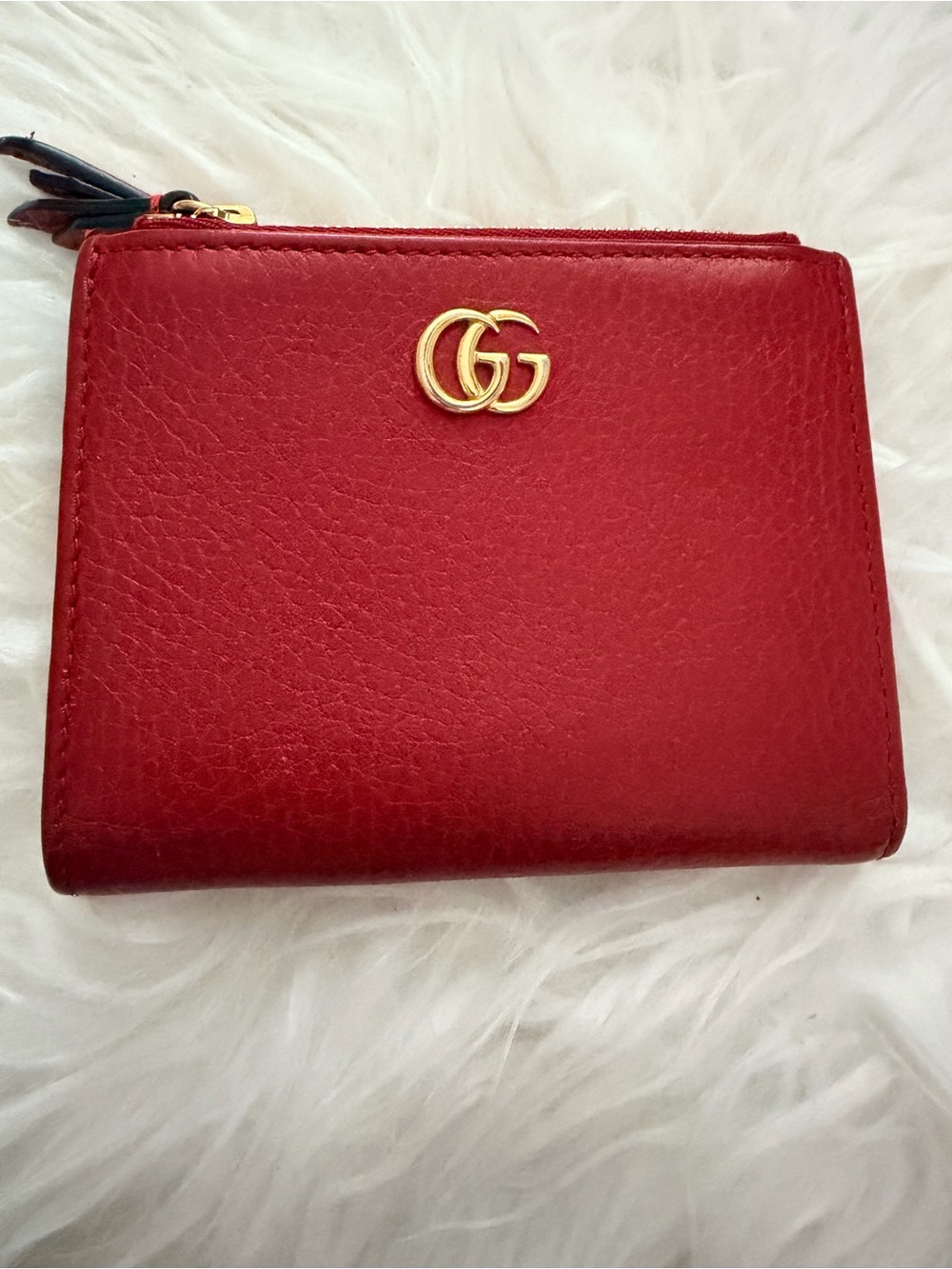 Gucci Red Leather Compact Wallet with Gold GG Logo